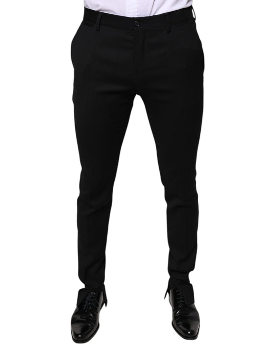 Pantalones de vestir formales ajustados de lana negra de Dolce &amp; Gabbana