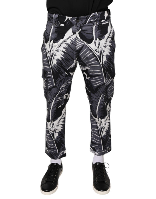 Pantalones capri elásticos de algodón con estampado de hojas de plátano en color gris de Dolce &amp; Gabbana