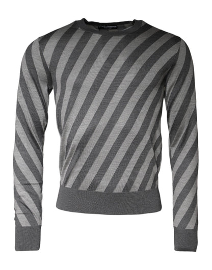 Pull col rond à manches longues et rayures grises Dolce &amp; Gabbana