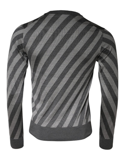 Pull col rond à manches longues et rayures grises Dolce &amp; Gabbana