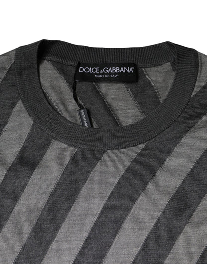 Pull col rond à manches longues et rayures grises Dolce &amp; Gabbana