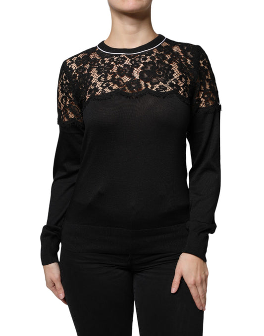 Blusa de seda con encaje floral en color negro de Dolce &amp; Gabbana