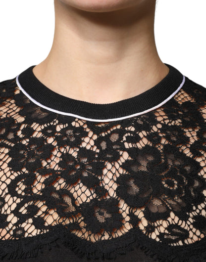 Blusa de seda con encaje floral en color negro de Dolce &amp; Gabbana