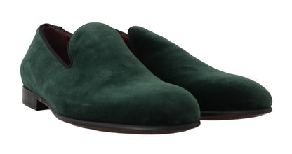 Dolce & Gabbana Elegant Green Suede Slip-On Loafers