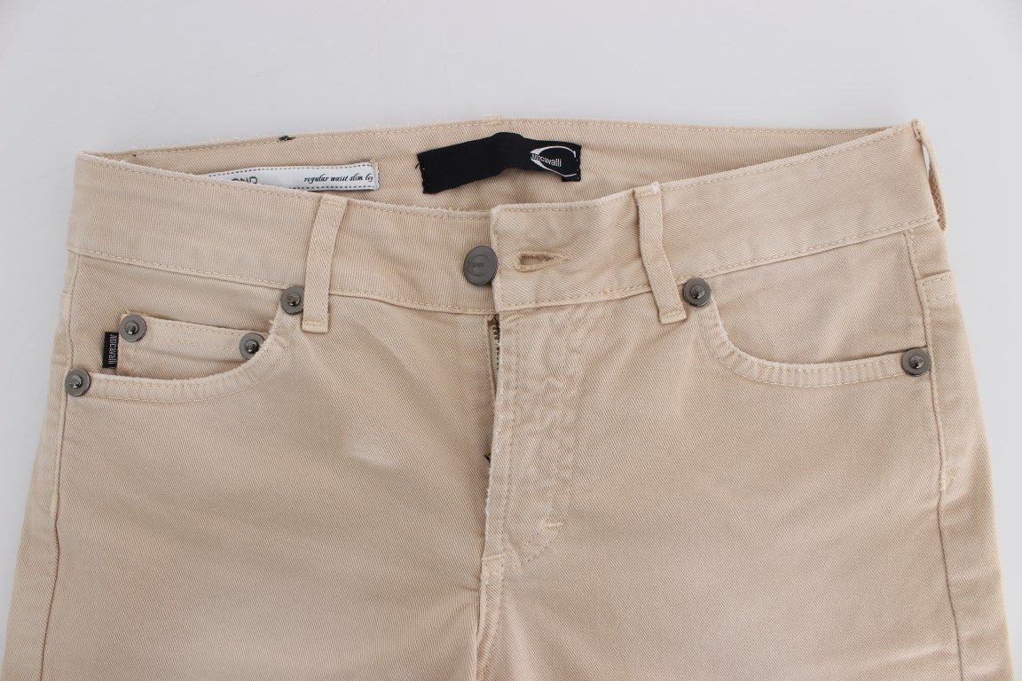 Jean slim stretch en coton beige Cavalli