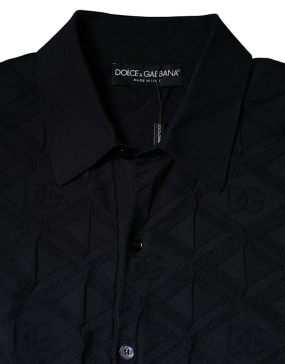 Suéter tipo cárdigan de cuello redondo de seda negra para hombre de Dolce &amp; Gabbana