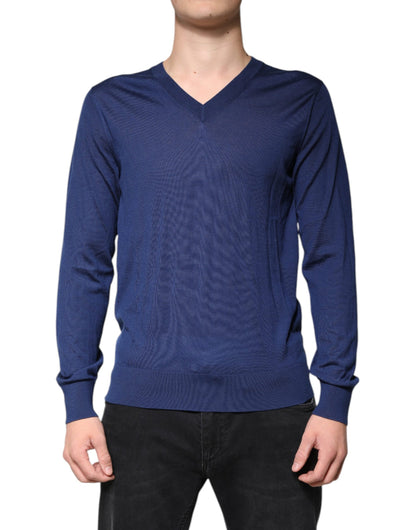 Suéter de cachemira azul marino con cuello en V de Dolce &amp; Gabbana