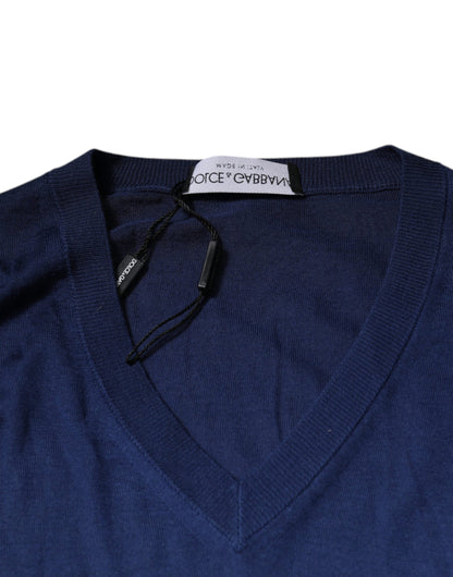 Suéter de cachemira azul marino con cuello en V de Dolce &amp; Gabbana