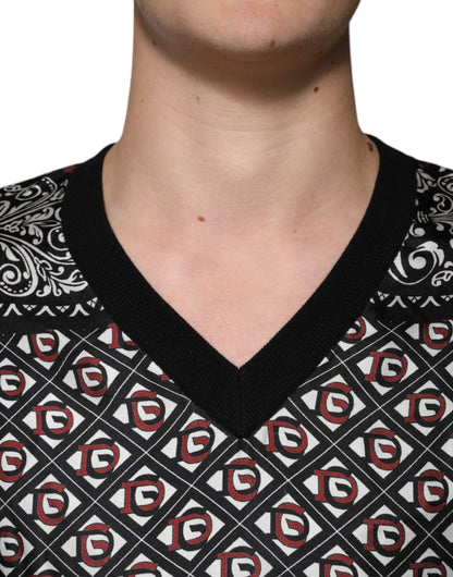 Suéter de cuello en V de lana con logotipo negro de Dolce &amp; Gabbana