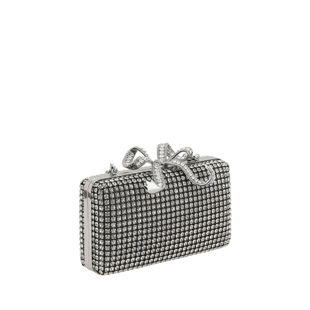 Self-Portrait Silver Crystal Box Clutch Bag