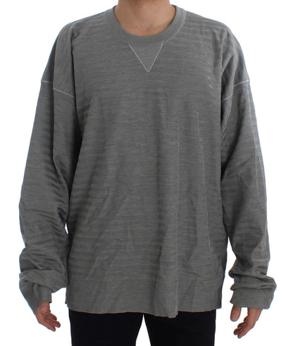 Dolce &amp; Gabbana Elegante jersey de seda gris con cuello redondo