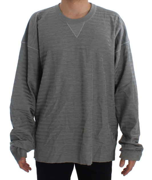 Dolce &amp; Gabbana Elegante jersey de seda gris con cuello redondo