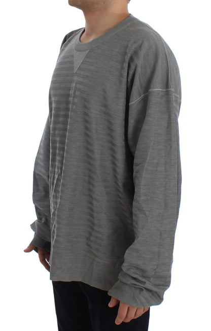 Dolce &amp; Gabbana Elegante jersey de seda gris con cuello redondo