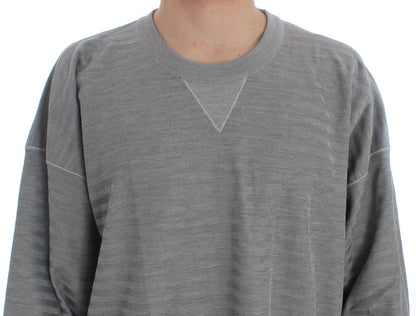 Dolce &amp; Gabbana Elegante jersey de seda gris con cuello redondo