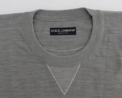 Dolce &amp; Gabbana Elegante jersey de seda gris con cuello redondo