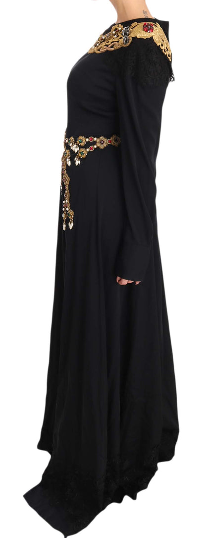 Robe longue noire Dolce &amp; Gabbana avec détails dorés