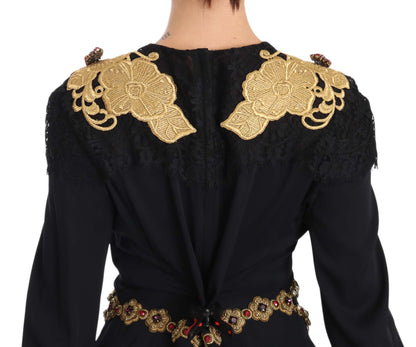 Robe longue noire Dolce &amp; Gabbana avec détails dorés