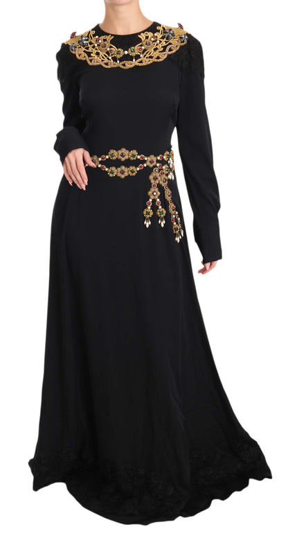 Robe longue noire Dolce &amp; Gabbana avec détails dorés