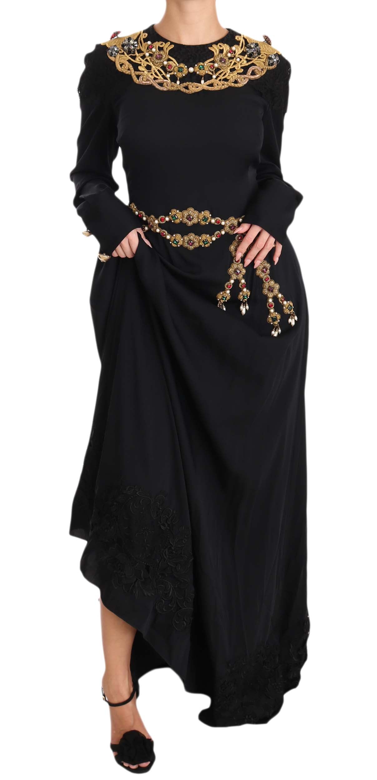 Robe longue noire Dolce &amp; Gabbana avec détails dorés