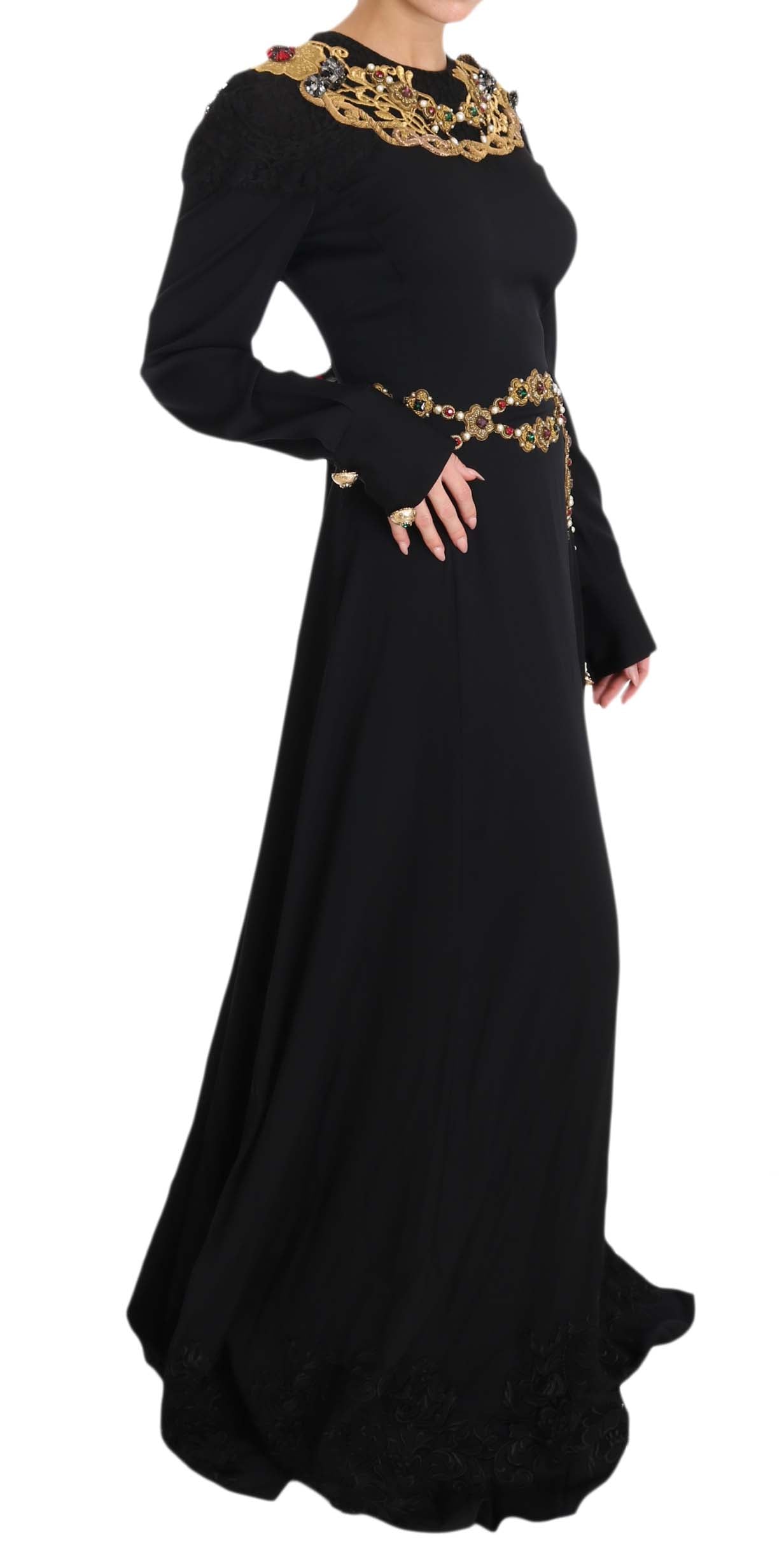 Robe longue noire Dolce &amp; Gabbana avec détails dorés