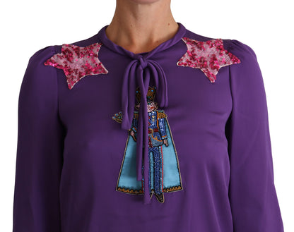 Blouse en cristal de soie violet enchanté Dolce &amp; gabbana