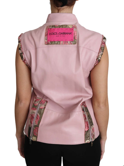 Dolce &amp; Gabbana superbe gilet en cuir sans manches rose