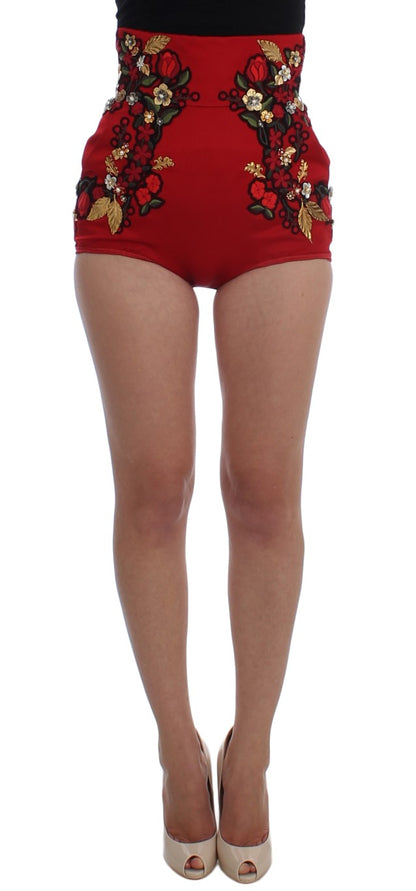 Mini short brodé rouge en soie Dolce &amp; gabbana