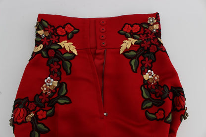 Mini short brodé rouge en soie Dolce &amp; gabbana