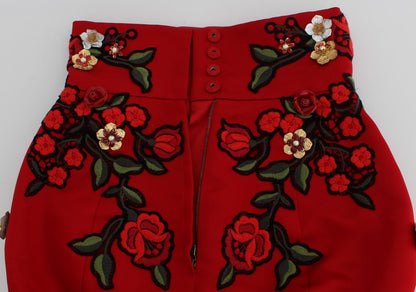 Dolce &amp; Gabbana short glamour en soie rouge brodé de fleurs