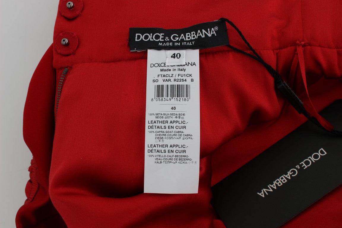 Dolce &amp; Gabbana short glamour en soie rouge brodé de fleurs