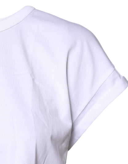 Dolce & Gabbana White Cotton Crew Neck Cropped T-shirt Top
