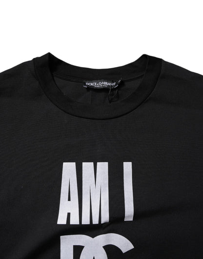 Dolce & Gabbana Black Printed Cotton Crew Neck Tee T-shirt