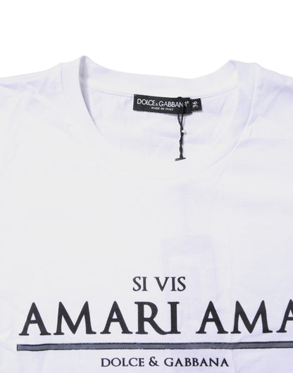 Dolce & Gabbana White Cotton Printed Round Neck Top T-shirt