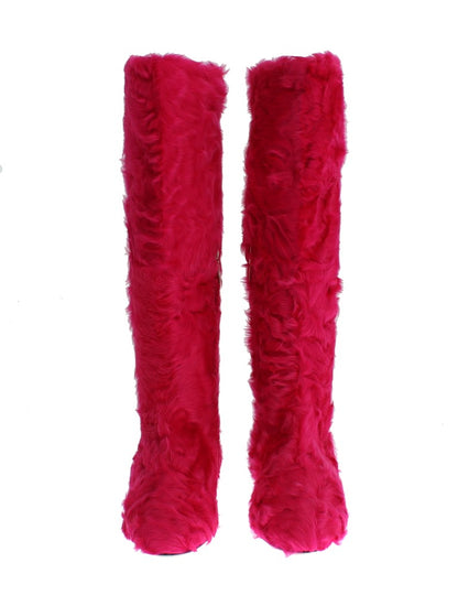 Bottes en fourrure d'agneau rose Dolce &amp; gabbana