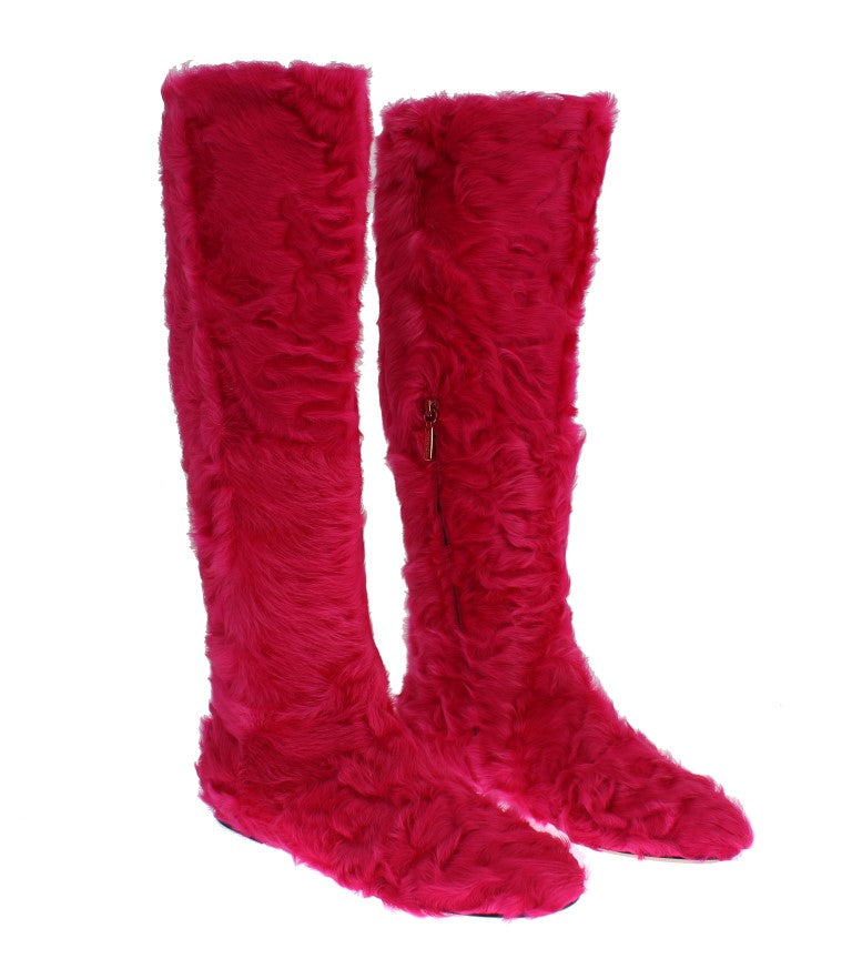 Bottes en fourrure d'agneau rose Dolce &amp; gabbana