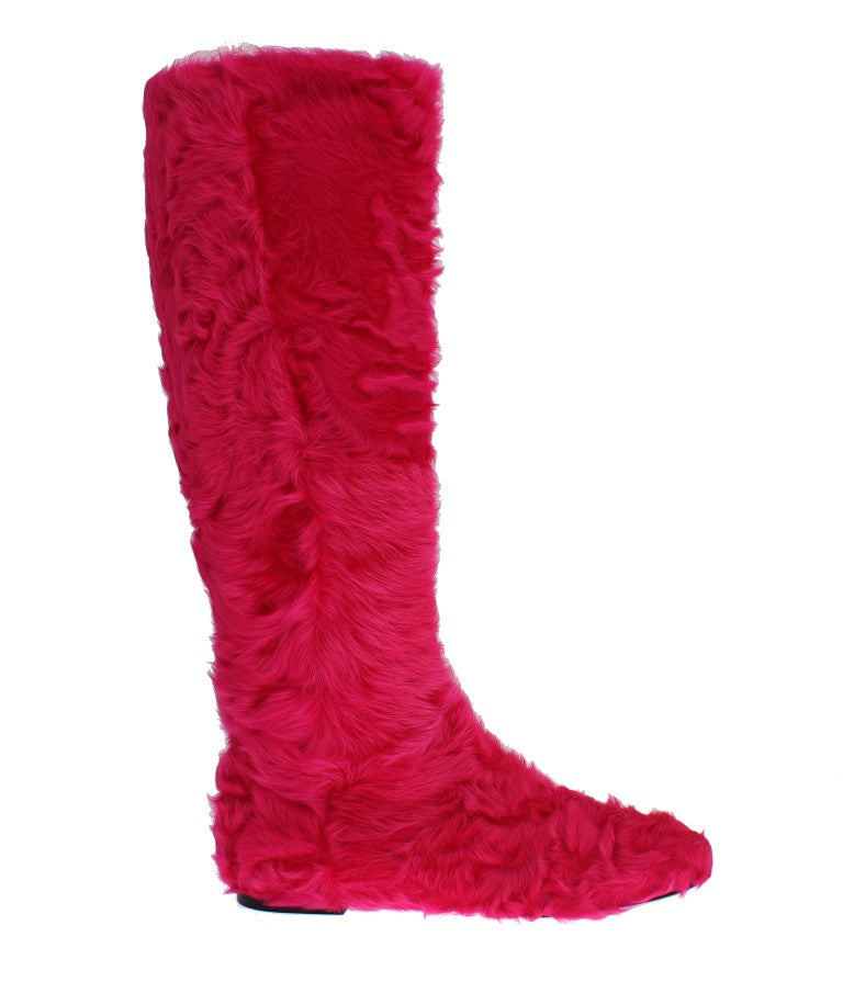 Bottes en fourrure d'agneau rose Dolce &amp; gabbana