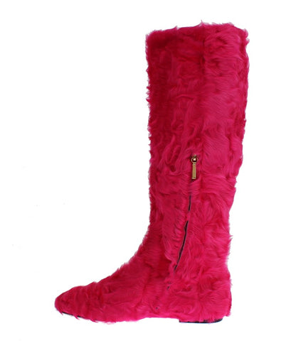 Bottes en fourrure d'agneau rose Dolce &amp; gabbana