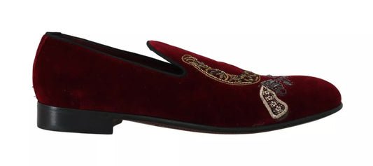 Mocassins pour hommes à paillettes en velours bordeaux Dolce &amp; Gabbana
