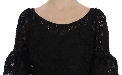 Dolce &amp; gabbana robe longue noire en dentelle fleurie