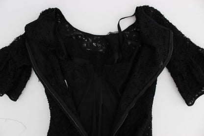 Dolce &amp; gabbana robe longue noire en dentelle fleurie