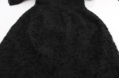 Dolce &amp; gabbana robe longue noire en dentelle fleurie