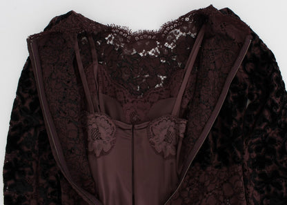 Dolce &amp; gabbana - Robe longue violette en dentelle fleurie