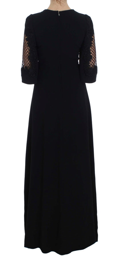 Dolce &amp; gabbana robe longue découpée en laine noire