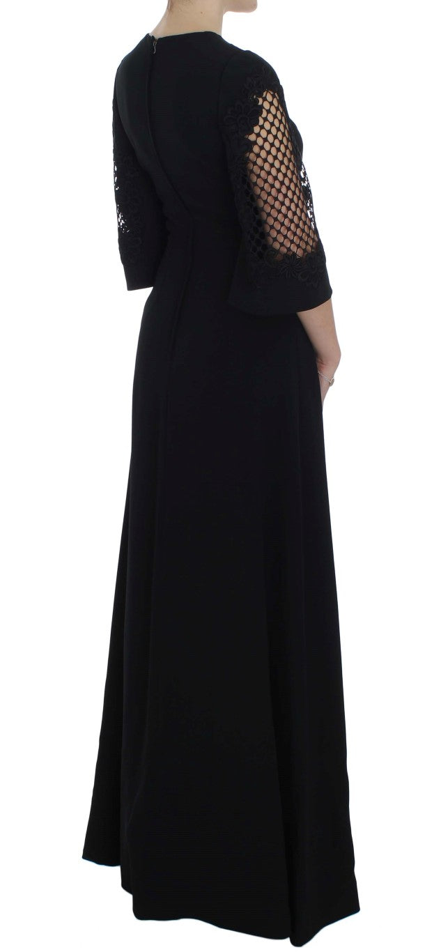 Dolce & Gabbana Elegant Black Wool Cutout Maxi Dress