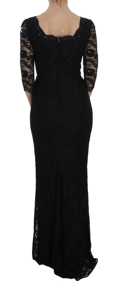 Dolce &amp; gabbana robe longue noire en dentelle fleurie