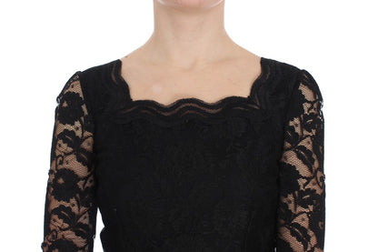 Dolce &amp; gabbana robe longue noire en dentelle fleurie