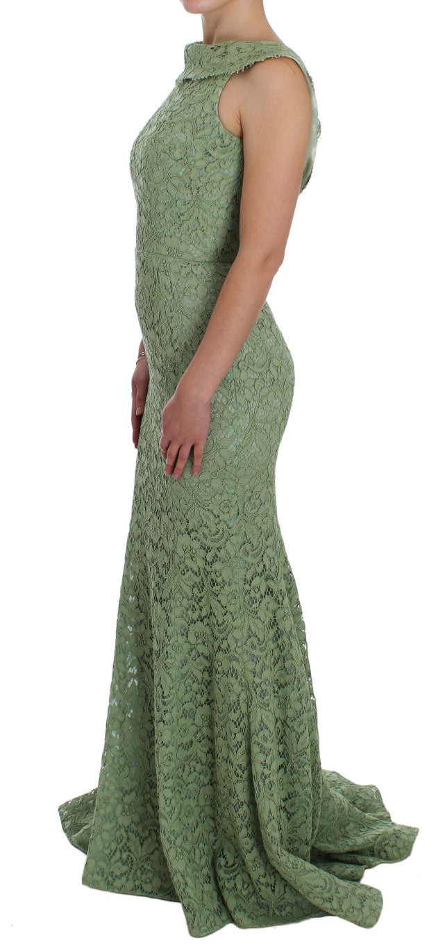 Dolce &amp; gabbana robe longue en dentelle fleurie verte