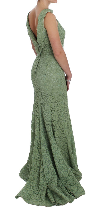 Dolce &amp; gabbana robe longue en dentelle fleurie verte