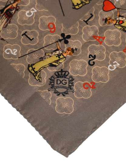 Dolce & Gabbana Brown Silk Printed Square Men Foulard Scarf