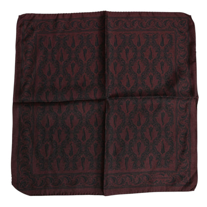 Dolce & Gabbana Maroon Black Printed Square Men Foulard Scarf
